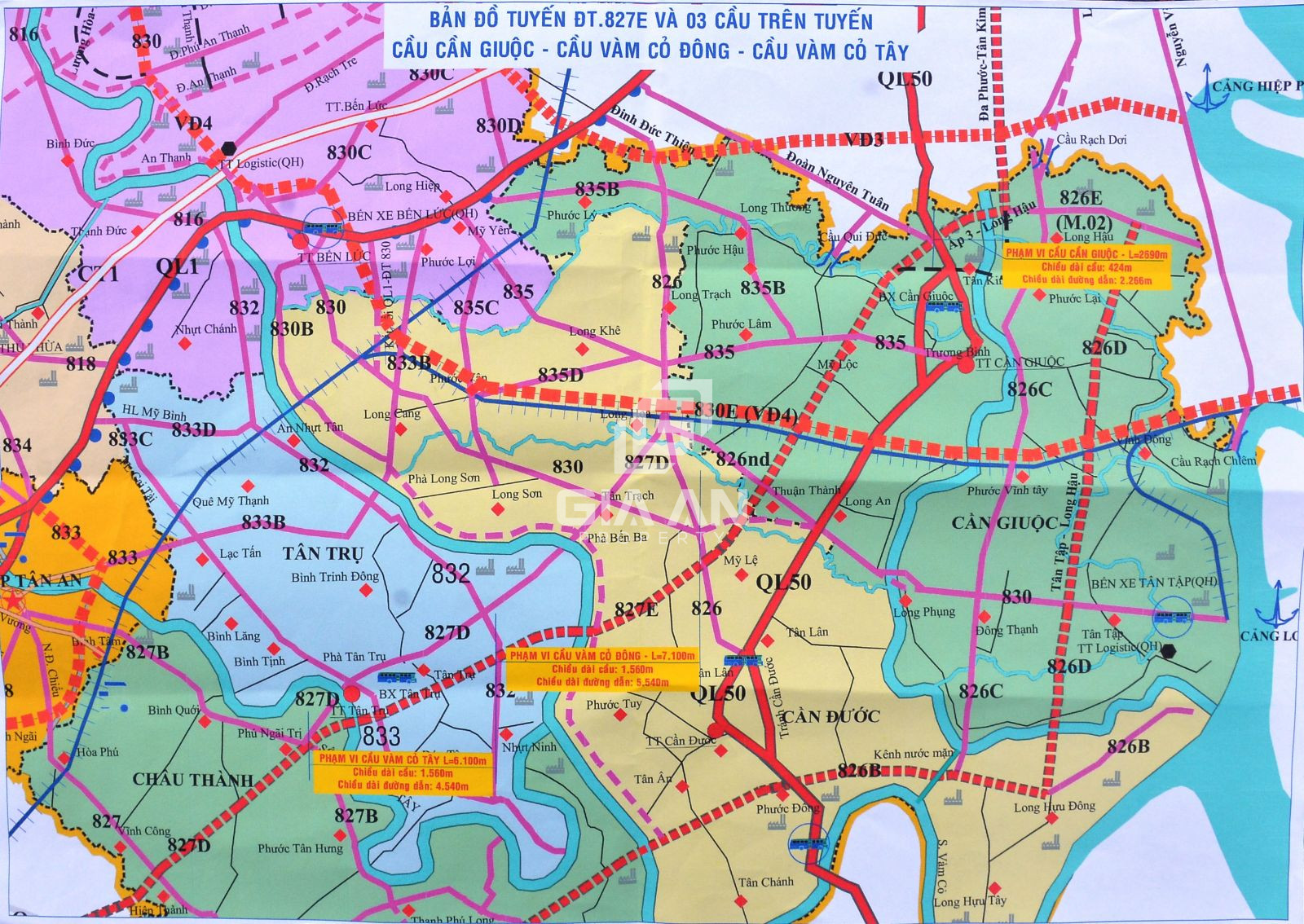 Công trình trọng điểm Đường tỉnh 827E sẽ đi qua 4 huyện: Châu Thành, Tân Trụ, Cần Đước và Cần Giuộc, kết nối với Tiền Giang và TP.HCM