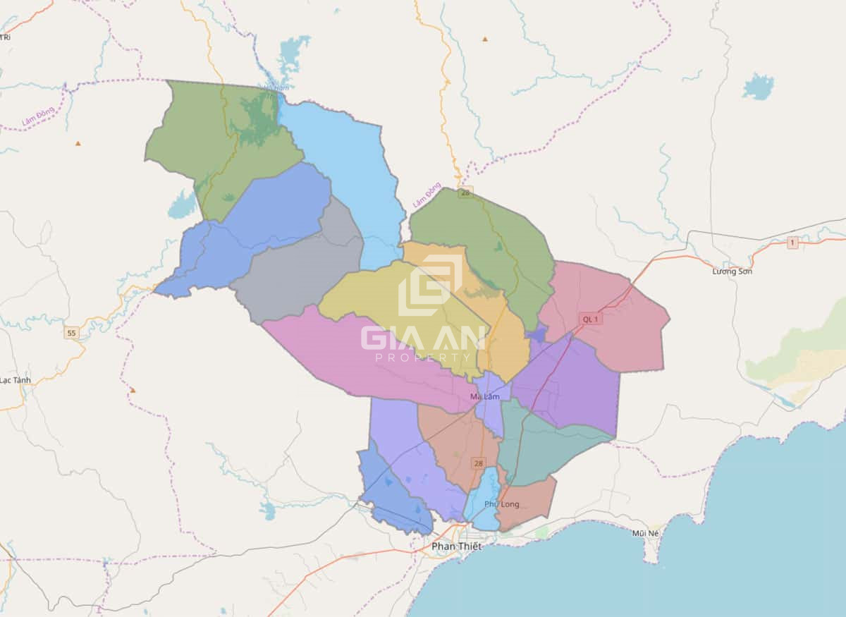Bản đồ huyện Hàm Thuận Bắc