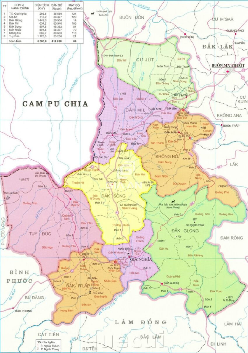 Bản đồ quy hoạch hành chính tỉnh Đắk Nông