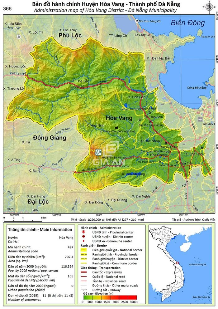 Bản đồ hành chính huyện Hòa Vang mới nhất