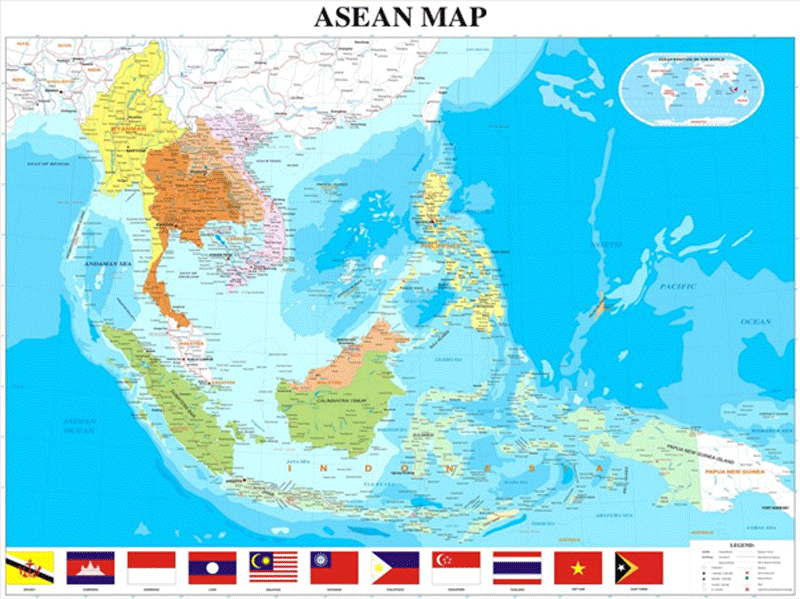 Bản đồ 11 quốc gia Đông Nam Á bằng tiếng Anh