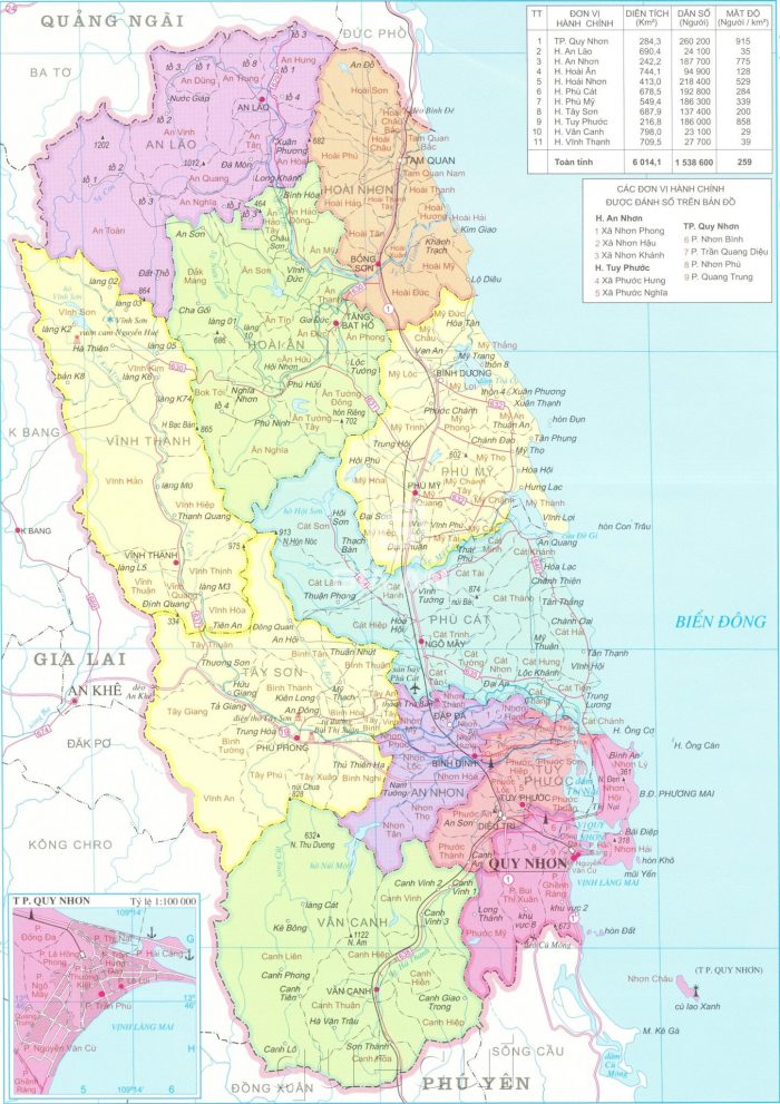 Bản đồ hành chính tỉnh Bình Định mới nhất
