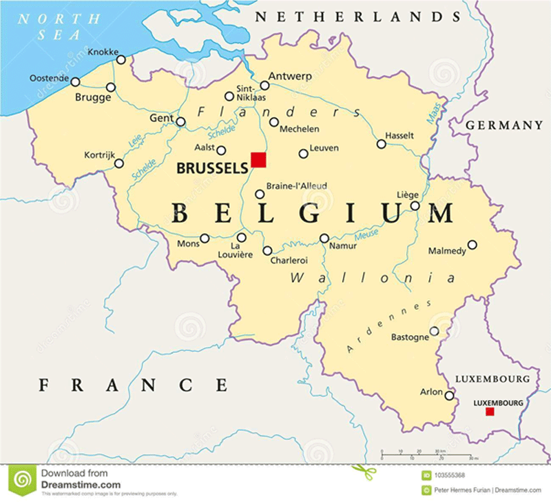 Bản đồ công nghiệp Bỉ bằng tiếng Anh