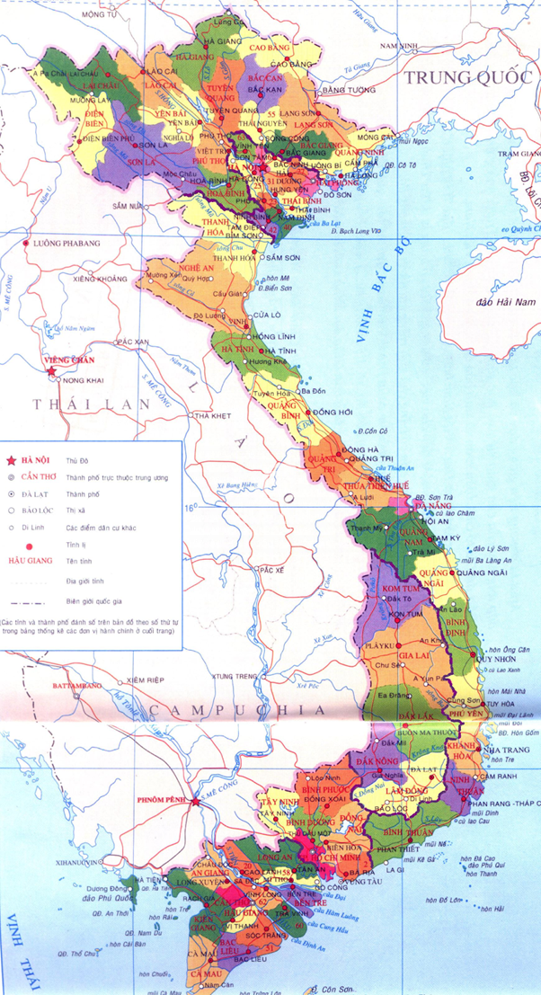 Bản đồ dùng diện tích S những tỉnh ở Việt Nam