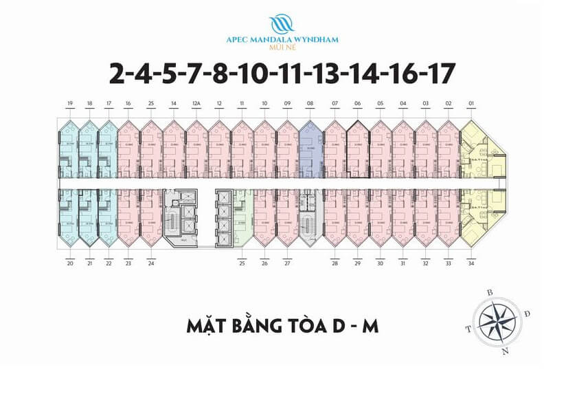 Apec Mandala Wyndham Mũi Né - 17 Mặt bằng tổng thể tòa D - M