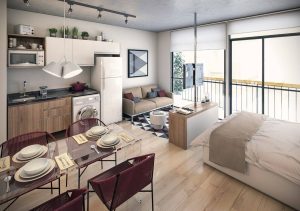 Căn hộ studio có không gian mở với sự tối giản, hiện đại