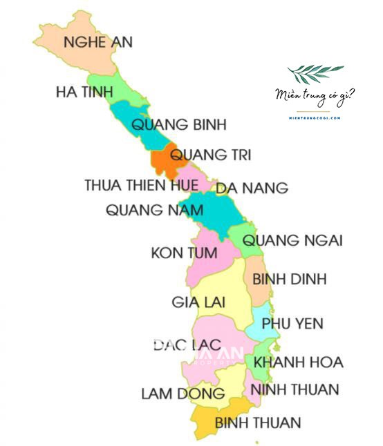 Bản đồ địa lý Việt Nam ở khu vực miền Trung.